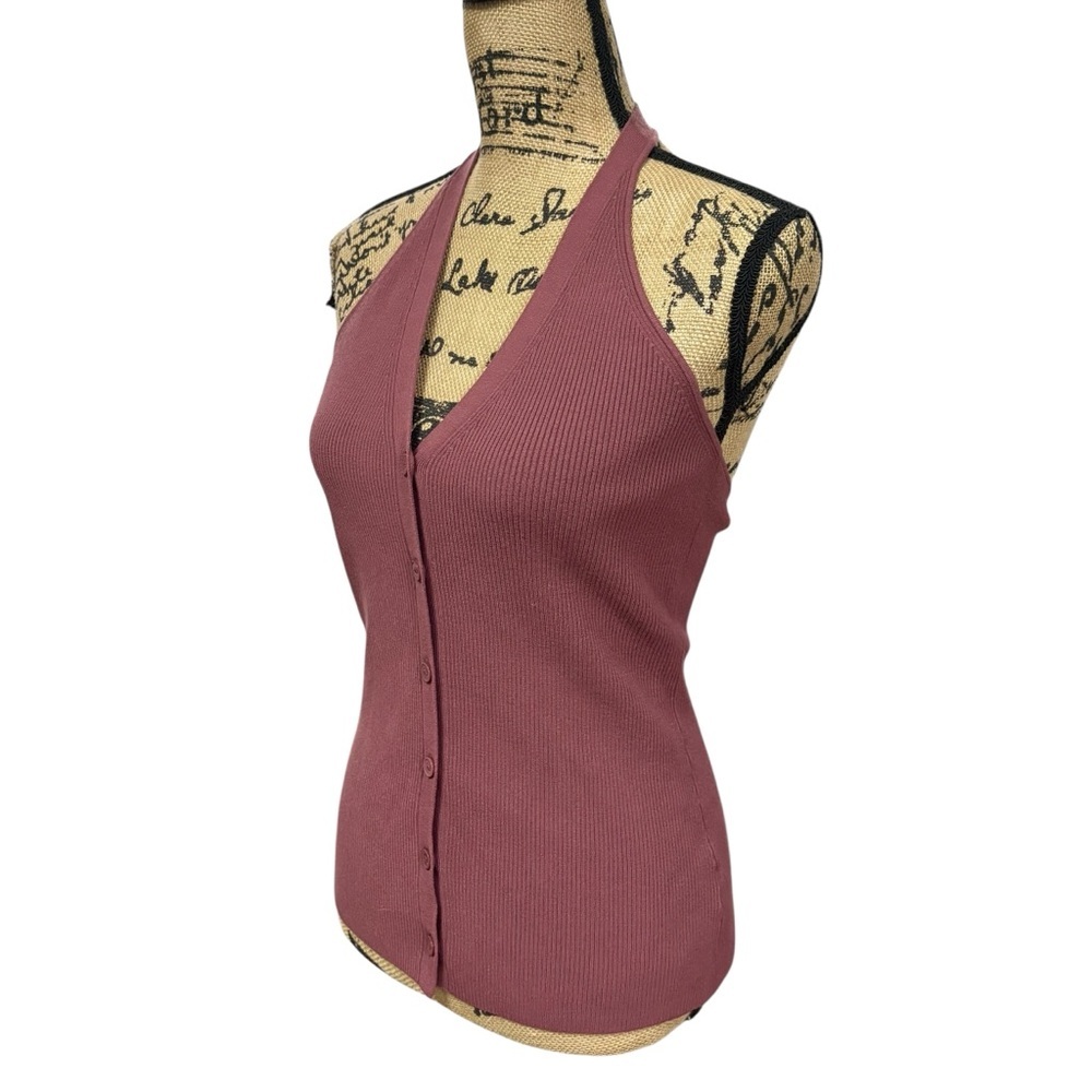 Aritzia Wilfred Eleanor Sweater Vest Halter Top Button Front English Rose Size M - Picture 8 of 8